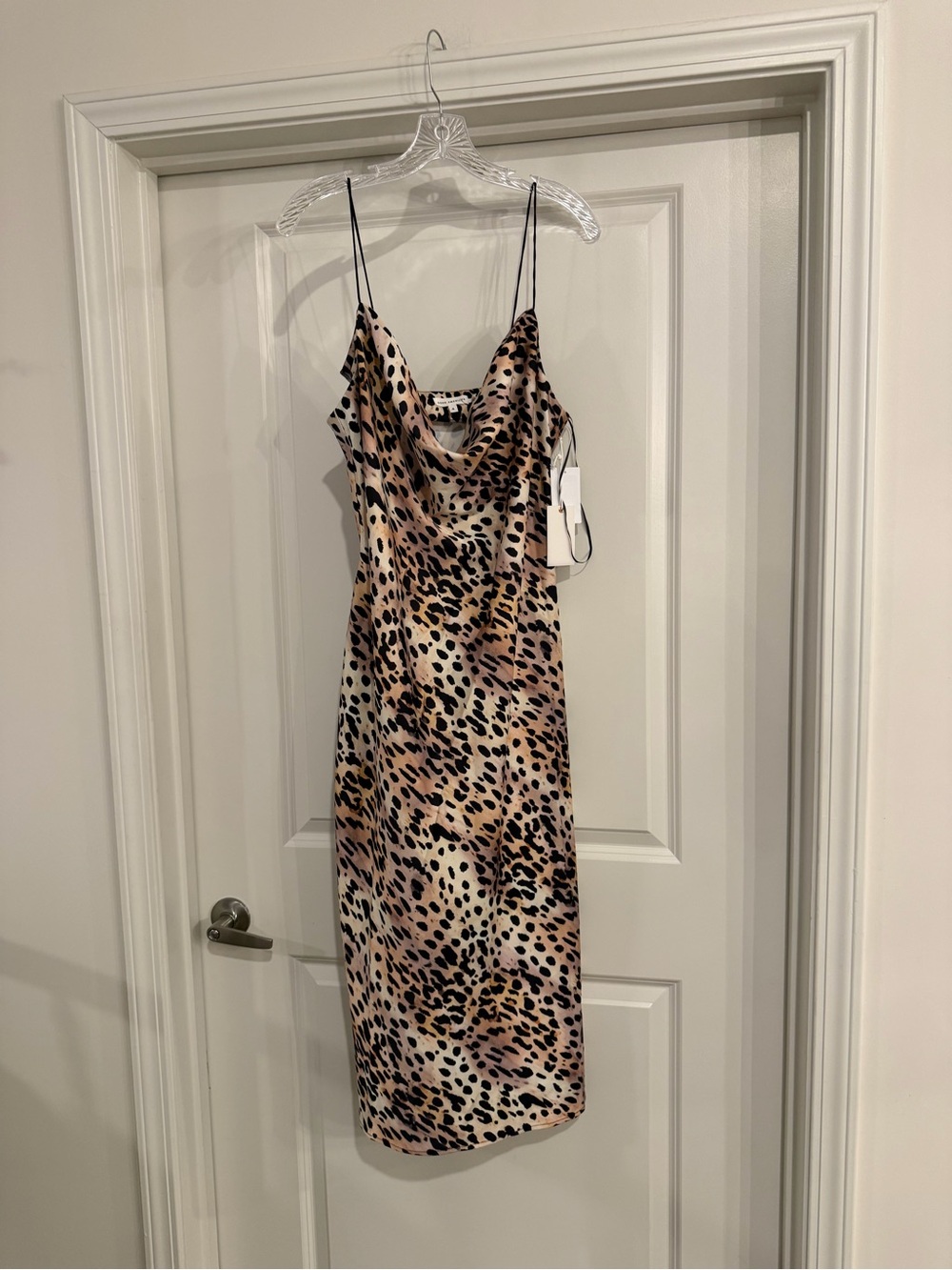 Good American Leopard-Print Cowl Neck Slip Midi Dress - Neutral Tones